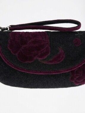 Lucky Brand Wool Black & Purple Floral Wristlet